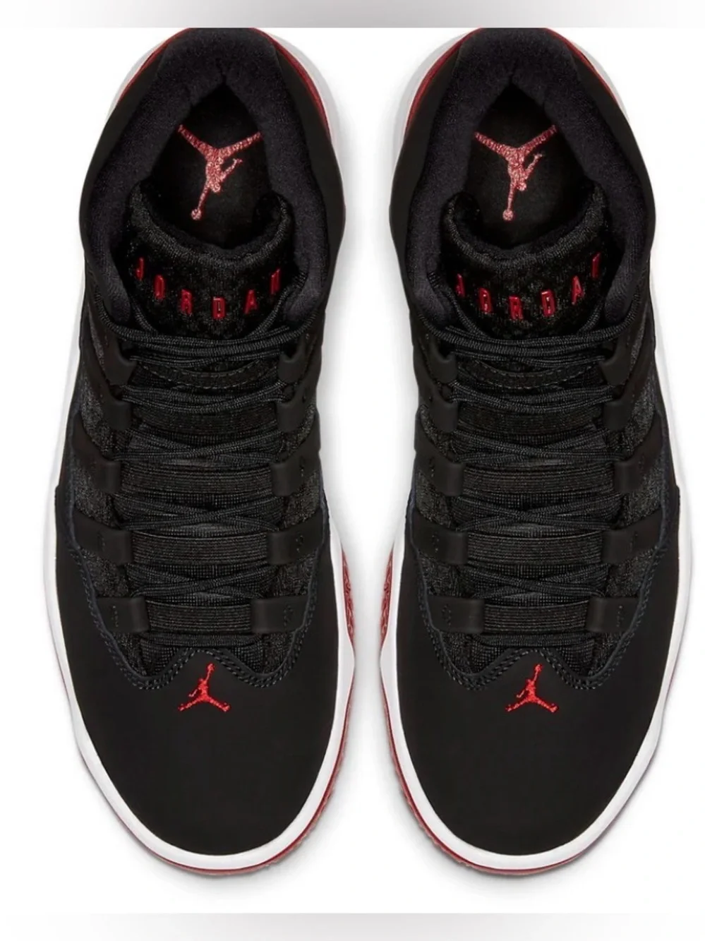 New in Box Jordan Max Aura Black and Gym Red Sneakers, Size 12